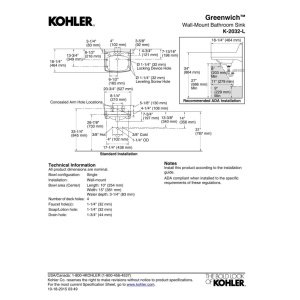 K-2032-L-0 - Fregadero de baño de un solo cuenco para montaje en pared, color blanco 3