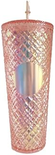 AASSH Jeweled Studded Tumbler Double Walled Insulated Reusable with Leakproof Lid & Straw, Bottle Magic Cold Drink Party Water Cups Smoothie Milkshake Summer Drinks 710ml 24 Ounces Volume (Coral New)