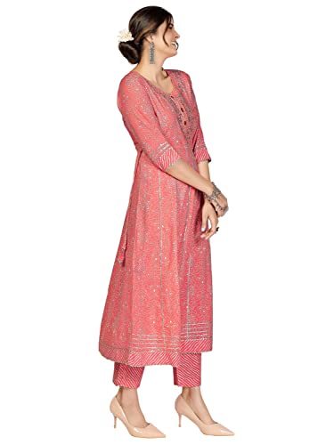 Image of Vbuyz Women's Rayon Printed & Embroidered Anarkali Regular Fit Kurta