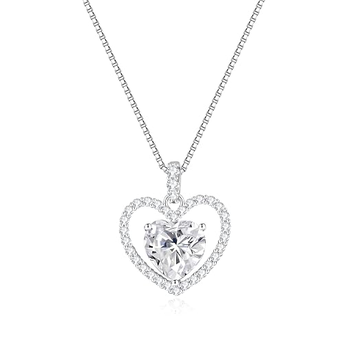 Image of 2CT Moissanite Heart Necklace for Women Wife in Gift Box,S925 Sterling Silver Jewelry for Women,Anniversary Birthday Present for Wife Her Girlfriend,18K Gold /White Gold Filled
