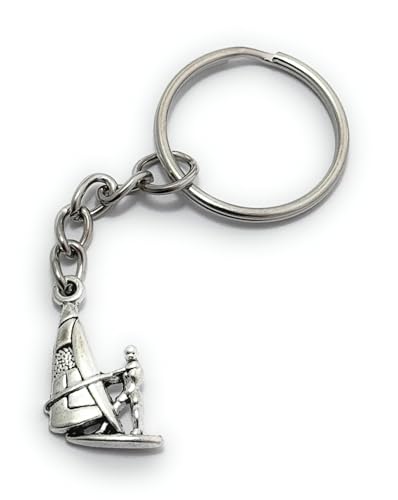 FizzyButton Gifts Windsurfer Charm Keyring Key Ring with Silver Tone Keychain
