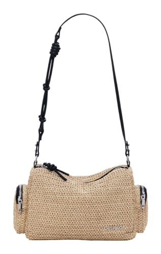 Desigual Logo Raffia Shoulder Bag Natural