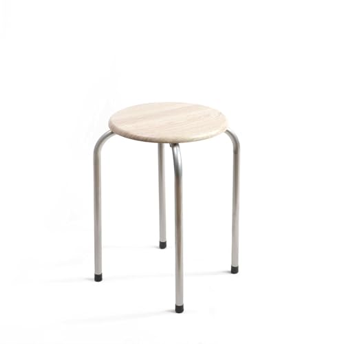 - Taburetes Metálicos - Silla de Metal y Madera - Taburete Ligera y Elegante con Diseño Apilable - Ideal para Cocina, Jardín y Baño - Diámetro 30 x Altura 45 cm (1, Madera Clara, Ø30x45 cm)