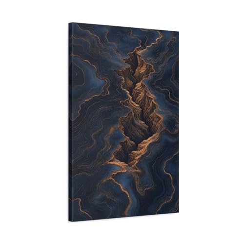 Tableau bleu marine et or Nature Canyon au-dessus du canapé