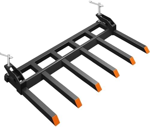 Clamp On Debris Forks to 60" Bucket, Heavy Duty Pallet Fork 4000 lbs Capacity Quick Attach Fit For Loader Bucket Skidsteer Tractor