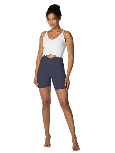 Image of Sunzel Crossover Biker Shorts for Women, No Front Seam V High Waist Yoga Workout Gym Shorts with Tummy Control