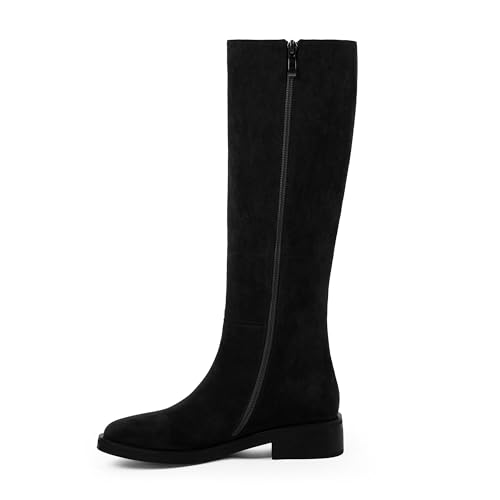 Image of Modatope Knee High Boots Women Round Toe Chunky Heel Fall Boots | Womens Low Flat Heel Long Boots with Side Zipper, Fashion Riding Boots Fall Winter
