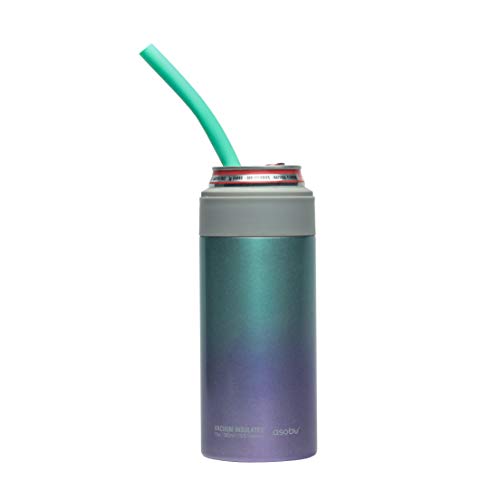 Asobu Slim Can Cooler - Funda de acero inoxidable aislada para una lata delgada de 12 onzas con una pajita reutilizable (unicornio))