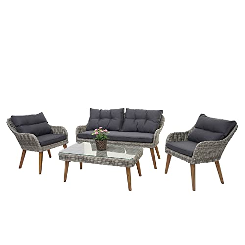 BJYX gartenlounge Gartengarnitur, Lounge-Set, Akazie halbrundes Poly-Rattan Spun Poly