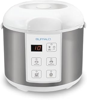 Buffalo Classic Rice Cooker with Clad Stainless Steel Inner Pot - Electric Rice Cooker for White/Brown Rice, Grain - Easy-to-clean, Non-Toxic & Non-Stick, Auto Warmer (5 Cup)