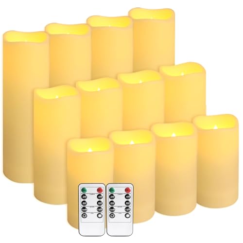 Image of 12-Pack LED Flameless Candles with Remote Control - Battery Operated, Timer, Dimmable, 3D Flame Flickering , Perfect for Halloween Christmas Parties,Wedding,Home Decor ,Gift and Special Occasions