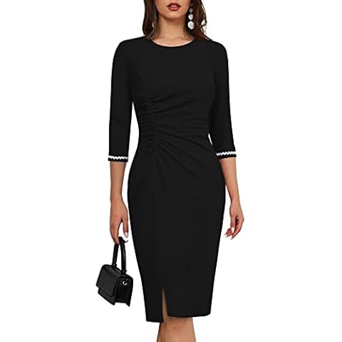 HOMEYEE Vestido de Tubo de Negocios Fruncido Negro Cover