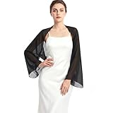 JasGood Stola Damen Festlich Chiffon Schal Sommer Eleganter Schultertuch Leicht Bolero Shrug mit Ärmel Stolan für Abendkleid Brautkleider Hochzeit,Schwarz
