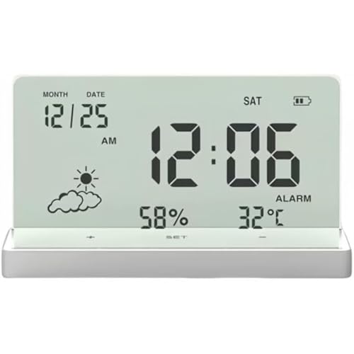 REENEW 目覚まし時計 電子目覚まし時計デスクトップ時計、デジタル目覚まし時計、透明な大画面の温度/湿度/日付表示を備えたクリエイティブでクリアなデジタル時計 時計 透明 (シルバー)