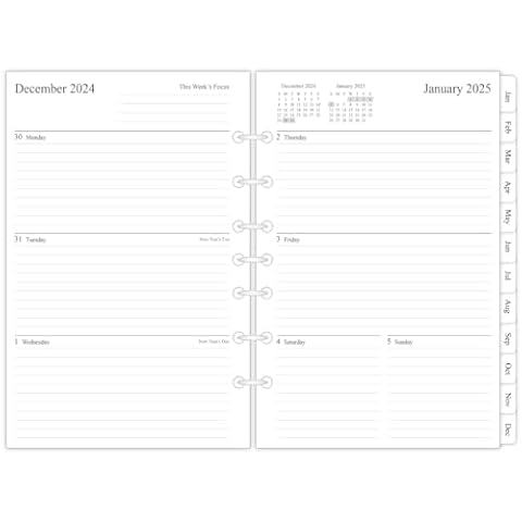 newestor 2025 Weekly & Monthly Planner Refill, 5-1/2" x 8-1/2", Runs from January 2025 to December 2025, Ruled Daily Blocks, Classic/Desk Size 4, 7-Hole Punched Cover