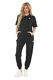 biyya® Women’s Sportswear Set, 2 Piece Women Track Suit Short Sleeve and Jogger Pants with Pockets Terry Fleece Ladies Tracksuits Activewear Gym Wear Set XS-XL (WHTT-120-A, Medium)