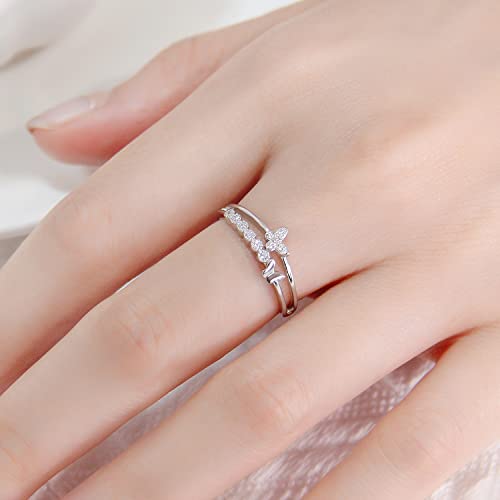 925 Stering Silver Ring For Women Dainty Butterfly Ring Tiny Cubic Zirconia Crystal Butterfly Stackable Band Engagement Ring Size 3-10 #TOP5