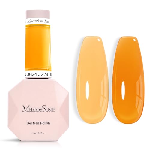Image of MelodySusie Yellow Gel Nail Polish, 0.5Fl.oz Jeweliver Jelly Gel Polish Translucent Neon Yellow Orange Color Soak Off UV LED Gel Polish Nail Art Design Manicure Salon DIY At Home JG24