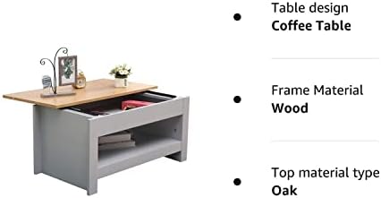 CF Furniture Sliding Top Up Coffee Table Small Coffee Table Side Table with Shelf - Grey+Oak,85x47x42cm
