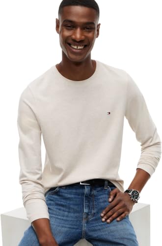 Tommy Hilfiger Herren Slim Fit Stretch Baumwolle Langarm Top, Heathered Oatmilk, S – Ansicht 3