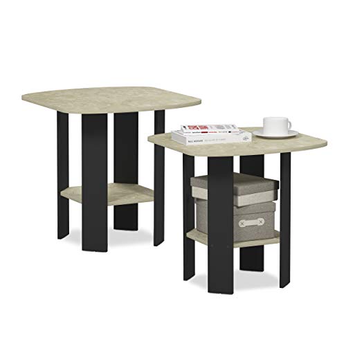 Image of FURINNO Simple Design 2-Pack End Side Table, Cream Faux Marble /Black