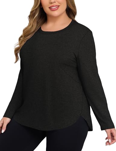 COOTRY Plus Size Workout Tops for Women Long Sleeve Athletic
