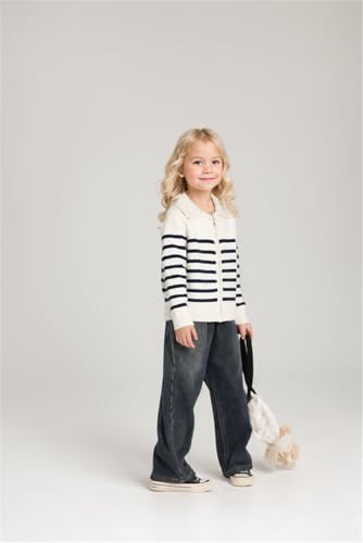 Girls Knit Cardigan Sweater Stripe Color Zip Long Sleeve Kids School Uniform Fall Jacket3