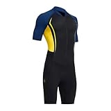 YYUFTTG Neopreno Mens Shorty Wetsuit Sun Protective Short Sleeve Full Body Suit Swimsuit for Diving Surfing Spearfishing Snorkeling(Yellow)