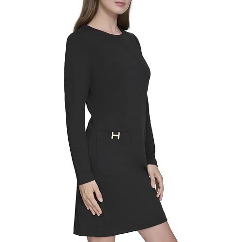 H HALSTON Women's Long Sleeve Scoop Neck Wear to Work Dress3