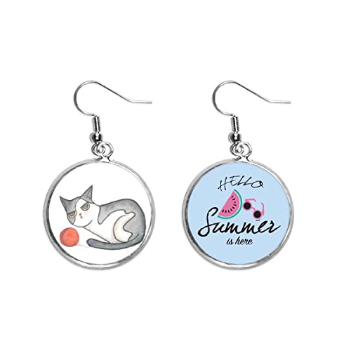 Pendientes de sandía y gato marioneta acuarela joyería de verano lóbulo
