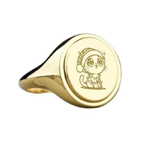 Bague chat argent 925 et chevalière ovale plaquée or pour taille 5 à 12.5 US