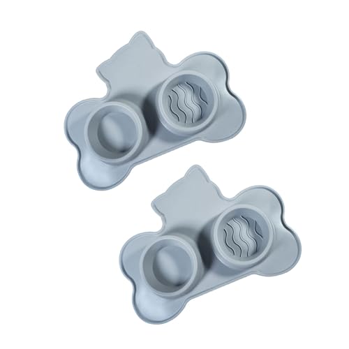 GRABAGECAN Cats Feeding Bowls with Suctions Cup 2 in 1 Feeders Double Bowl Mat Silicone Pad with Suctions Cup Mat Silicone