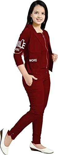 Image of Girls' Cotton Lycra 2 PCs Maxi Dress (Maroon)