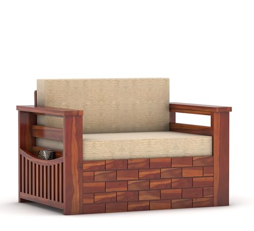 Image of Sheesham Wooden 2 Seater Sofa Cum Bed with Mattresses for Home Living Room | Rosewood 2 Seater Sofa Cums Bed for Bedroom Without Pillow | Solid Wood Sofa Bed (Honey B, 2 Seater)