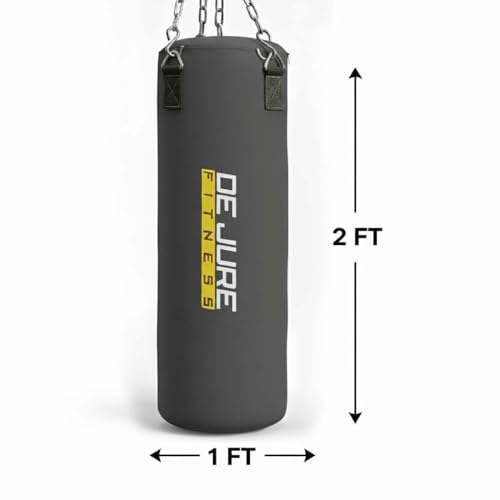 Image of De Jure Fitness Heavy Duty 2 Ft Punching Bag with Rust-Proof Stainless Steel Hanging Chain | Durable Polyester Fabric | Comfortable Recycled Filling | Boxing MMA, Kickboxing - Grey, 2 Ft