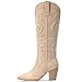 Pasuot Suede Cowboy Boots for Women - Western Knee High Cowgirl Boots with Side Zipper, Retro Pointed Toe Tall Block Heel Pull On Long Boot Fall Winter Concert Rodeo Festival Daily Beige Size 8