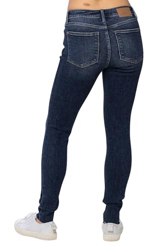 Judy Blue Women's Mid-Rise Vintage Wash Skinny Jeans with Raw Hems4
