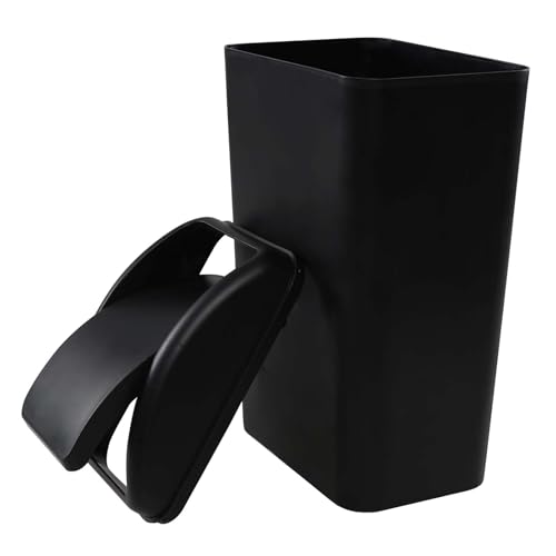 Image of 3.5 Gallon Plastic Trash Can with Swing Lid, Slim Bathroom Swing Top Garbage Bin Wastebasket, Black