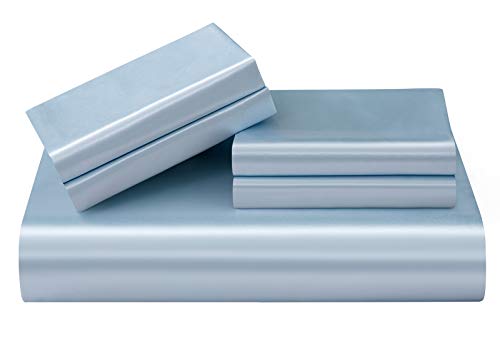 P Pothuiny 5 Pieces Satin Duvet Cover Full/Queen Size Set, Luxury Silky Like Baby Blue Duvet Cover Bedding Set With Zipper Closure, 1 Duvet Cover + 4 Pillow Cases (No Comforter) #TOP6