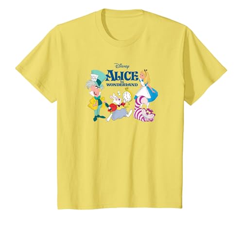 Disney Alice in Wonderland Alice & Friends T-Shirt, Youth, Lemon Yellow, Small