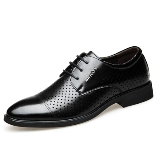 Mens Breathable Hollow Leather Lace Up Dress Oxford Shoes Casual Low Top Lightweight Round Toe Shoes for Formal Business Party Walking Shoes