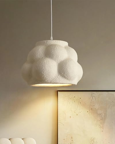 Image of Modern Cloud Pendant Light, White Semi-Sphere White Resin Hanging Lamp, Home Deco Living Room Ceiling Light Fixture, 40cm (Narrow-Cloud)