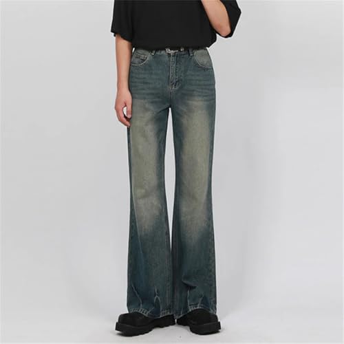 Men's Denim Pants Solid Color Worn-Out Jeans Straight Wide Leg Trousers3
