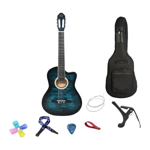 Tachiuwa Spruce Top Acoustic Guitar, Folk Guitar for Travel Beginner, Blue