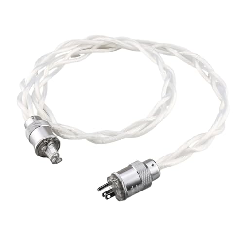 5N Single Crystal Audiophile Power Cable with Rhodium Plating Plug US &amp; EU AC HiFi Audio Amplifier DAC Filter Silver(US Plug,3m)