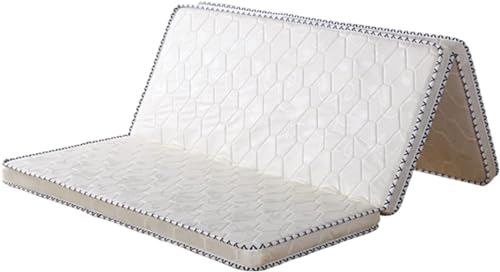 Ortopédica de 2 pulgadas Tri-Fold Coconut Palm Mattress Pad, Firme Soporte Guest Bed Floor Mat, Breathable Cotton Cover, Reducción de Ruido, Tatami Portable Mata Durmiente para Dormido Hotel Dorm