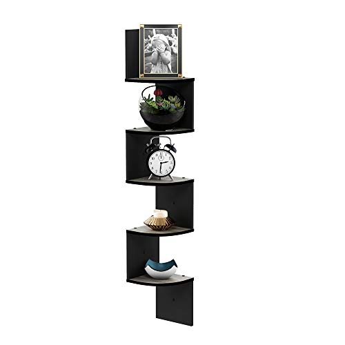 Image of Furinno Rossi Wall Mount Floating Corner Shelf, 5-Tier Radial, French Oak Grey /Black