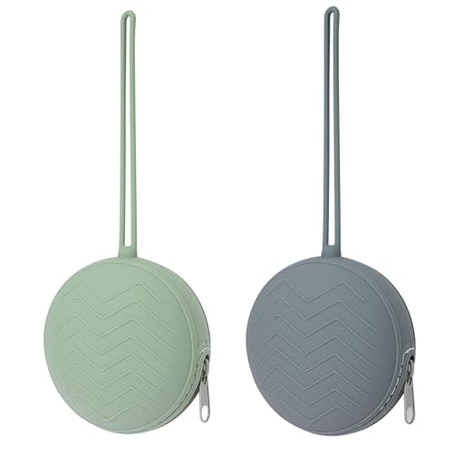 Image of Nupoopy 2-Pack Silicone Pacifier Holder Case - BPA-Free Pacifier Holder Pouch for Baby Boys & Girls- Portable & Dishwasher Safe Soother Container for On-the-Go Use (Sage/Tradewinds)