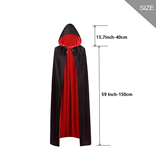 OUQIWEN Vampire Cape Adult,Unisex Halloween Black Red Hooded Reversible Vampire Cape(150cm), 150 Cm - Image 2