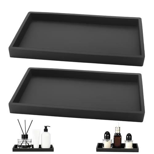 TAIVIN 2 Stück Badezimmer Tablett,Deko Ablageschale aus Schwarz Silikon,20 x 10 cm Rechteckige Tabletts,Geeignet für Bad,Küchen,Schminktische und Wohnzimmer